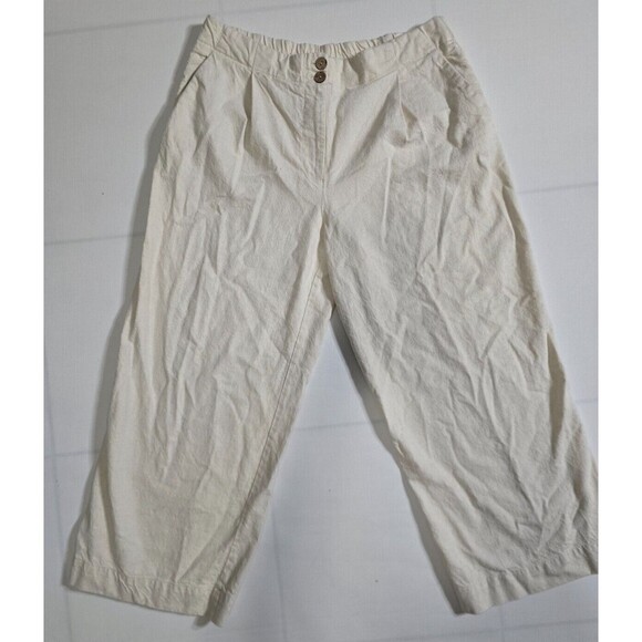 Zara Linen-Cotton  Women's Wide Leg Ivory Pants Size L - Picture 1 of 7